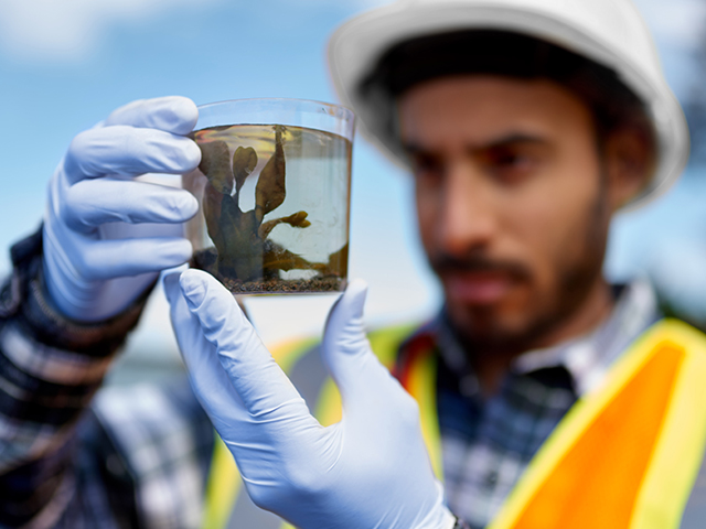 Scientist inspecting water sample